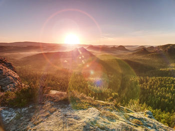 Mountain peak on colorful sky and landscape in the evening. mountain landscape at sunset. natur park