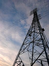 Low angle view of electricity pylon against sky