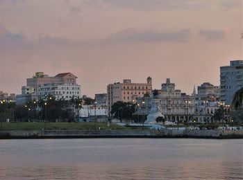 View of cityscape at sunset