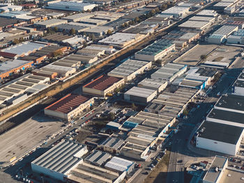 High angle view of buildings in city