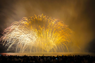 Low angle view of firework display at night