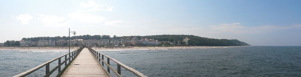 View of town with sea in background