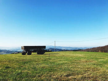 Scenic view of field against clear blue sky