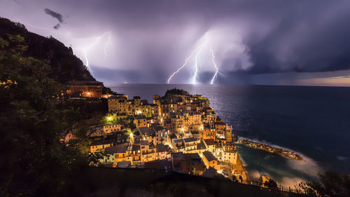 Panoramic view of city at night