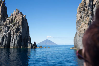 Panoramic view of sea against clear sky