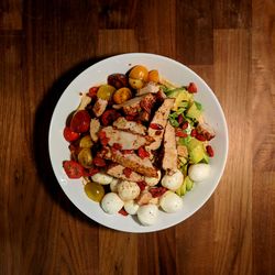 Directly above shot of salad in plate on table