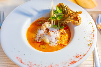 High angle view of meal served in plate