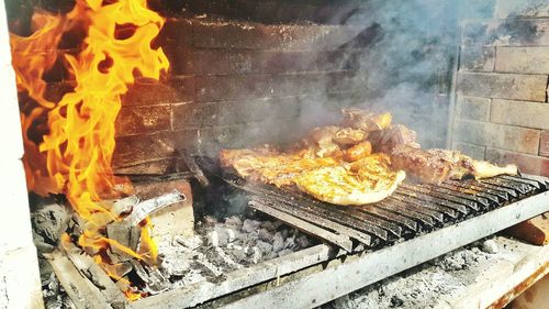 Close-up of barbecue grill on barbecue grill