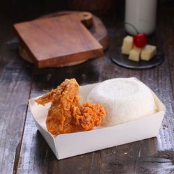 High angle view of food served on table