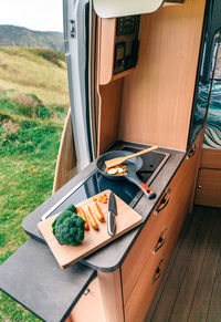 Vegan meal preparation in a campervan