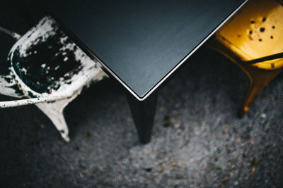 High angle view of paper on table