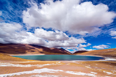 Scenic view of mountains against cloudy sky