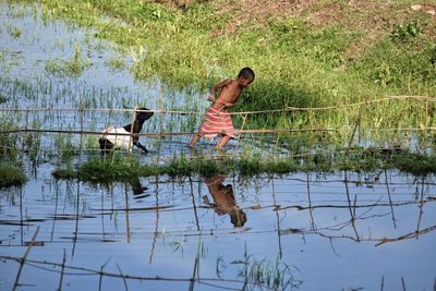 Man working in lake