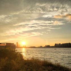 Scenic view of sea at sunset