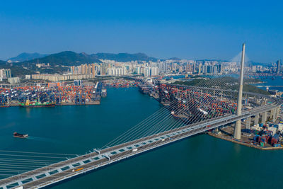 High angle view of bridge over sea against sky