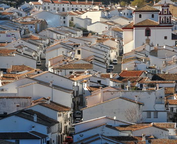 High angle view of buildings in city