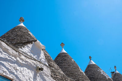 Low angle view of building against clear blue sky