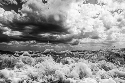 Scenic view of sea against dramatic sky