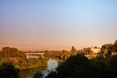 Scenic view of river against sky during sunset