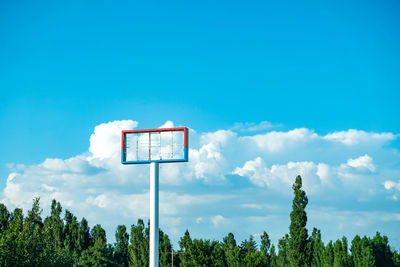 Low angle view of trees against blue sky