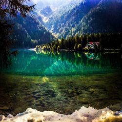 Scenic view of lake and mountains