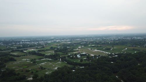 High angle view of city against sky