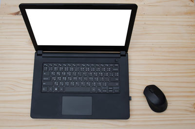 High angle view of laptop on table