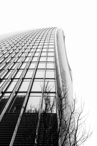 Low angle view of modern building against clear sky