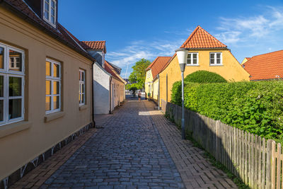 Footpath amidst buildings against sky