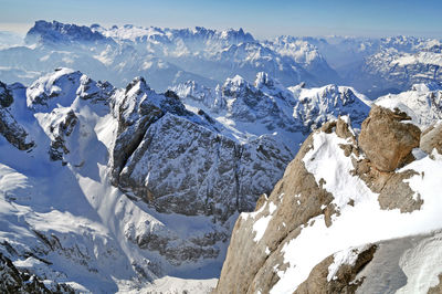 Scenic view of snow mountains against sky