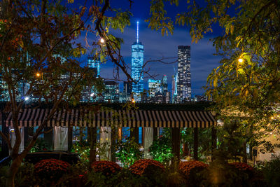 Illuminated building at night