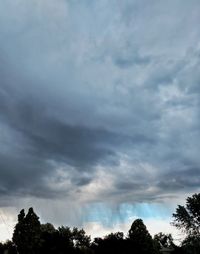 Low angle view of trees against cloudy sky