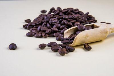 High angle view of coffee beans on table