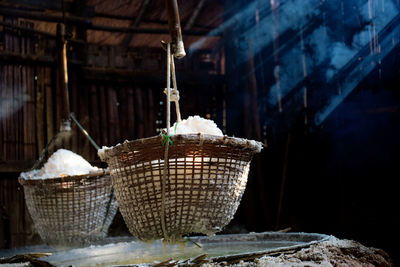 Close-up of ice cream hanging in basket