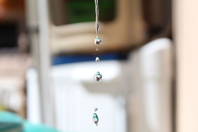 Close-up of water drops hanging