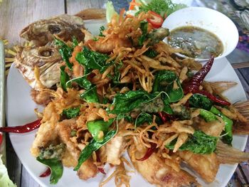 Close-up of food in plate on table