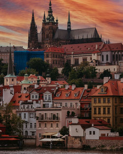 Buildings in city against cloudy sky