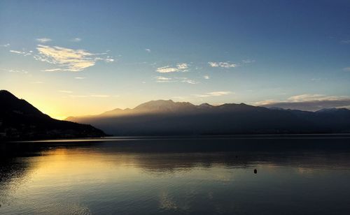 Scenic view of lake against sky during sunset