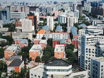 High angle view of buildings in city