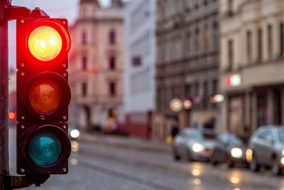 A city crossing with a semaphore. red light in semaphore