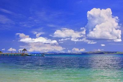 Scenic view of sea against cloudy sky