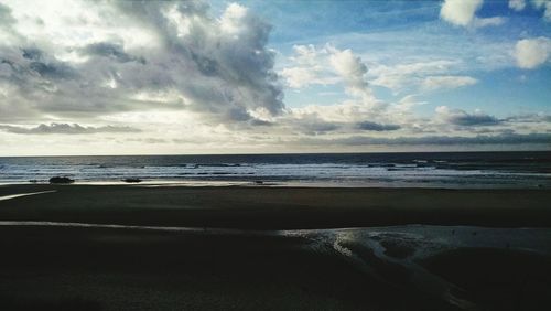 Scenic view of sea against cloudy sky