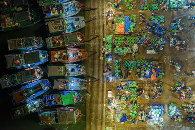 High angle view of multi colored umbrellas on floor