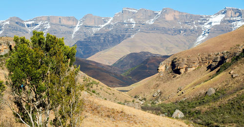 Scenic view of landscape and mountains against sky