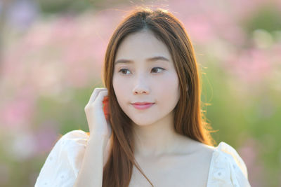 Close-up portrait of beautiful young woman