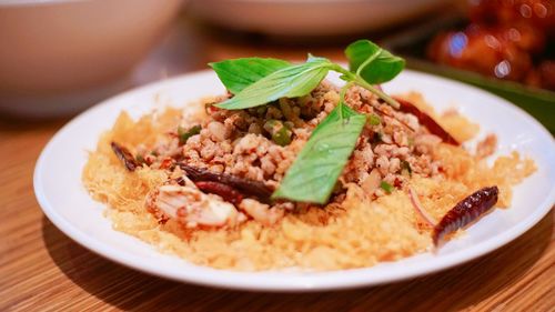 Close-up of meal served in plate