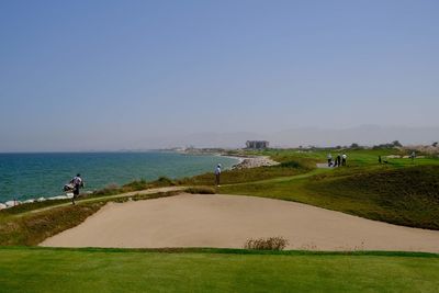Scenic view of sea against clear sky
