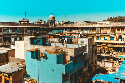 High angle view of buildings in city