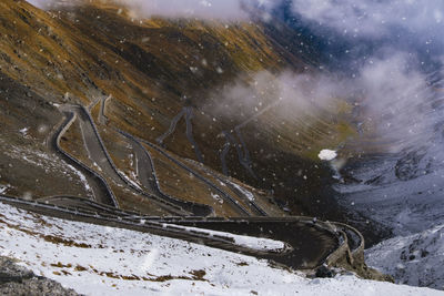 High angle view of snowcapped mountain