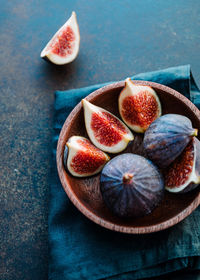 High angle view of fruits in bowl on table